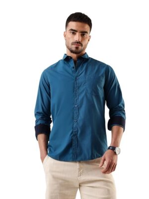 dennis lingo men cotton teal shirt