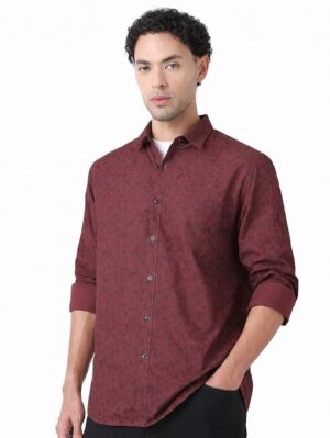 Peter England Men Cotton Leafy Print Shirt