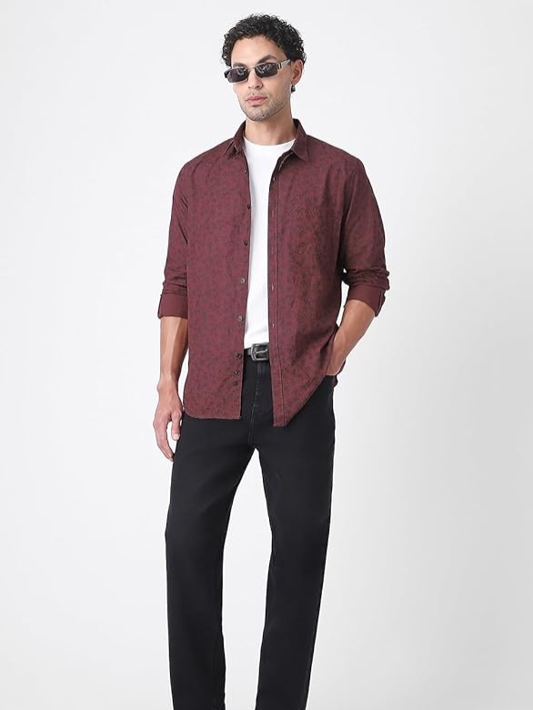Peter England Men Leafy Print Cotton Casual Shirt Peter England Men Leafy Print Cotton Casual Shirt