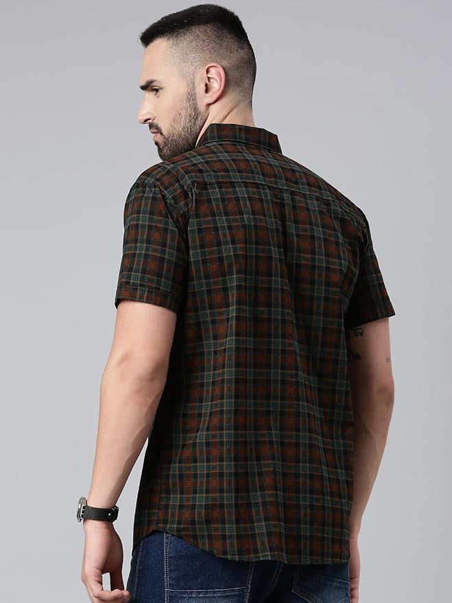 majestic man men checkered cotton shirt back view majestic man men checkered cotton shirt back view