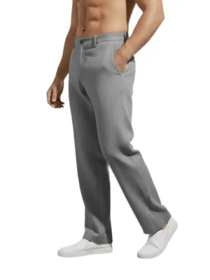 smowkly mens grey linen casual trouser side view